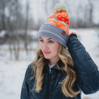 Winter Sunset Pattern Pom Beanie