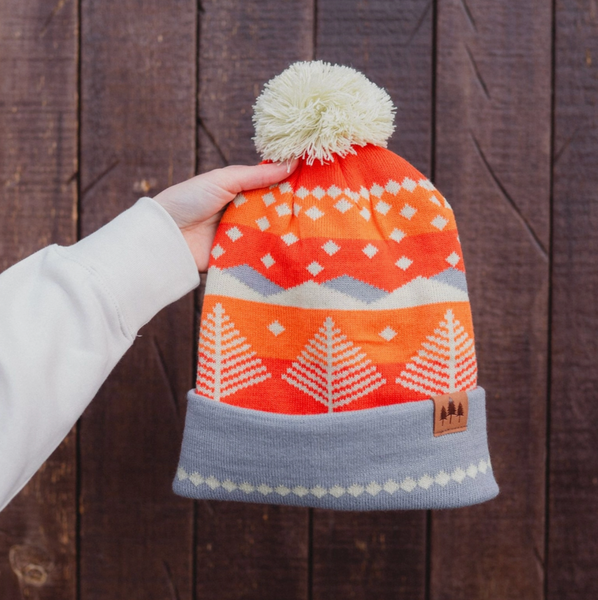 Winter Sunset Pattern Pom Beanie