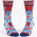 Blue Q Men's Crew Socks - Crazy Cat Dude