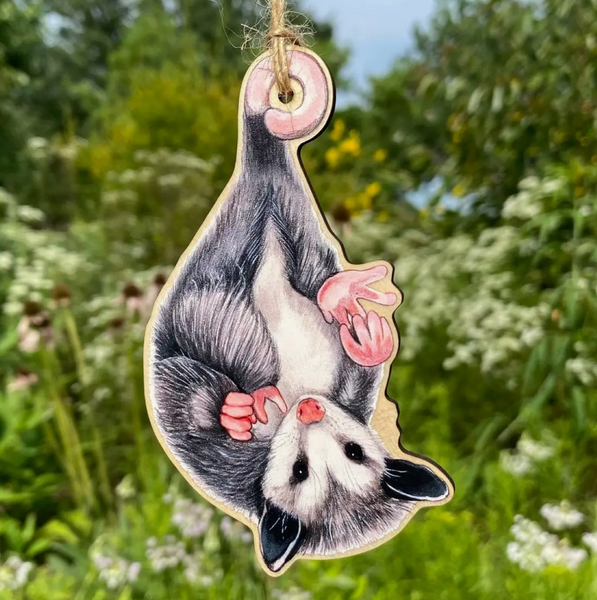 Illustrated Wood Ornament - Baby Opossum