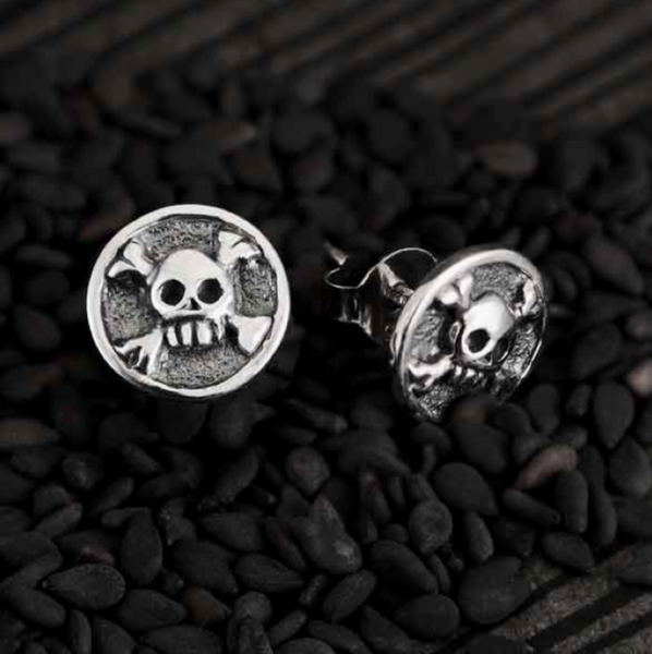 Sterling Silver Skull + Crossbones Stud Earrings