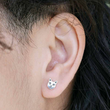 Sterling Silver Cat Face Stud Earrings