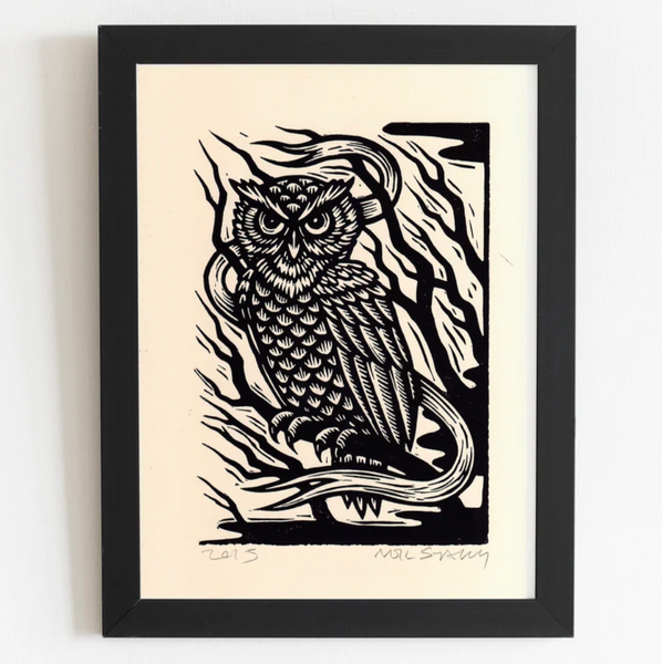 Night Owl Linocut Print