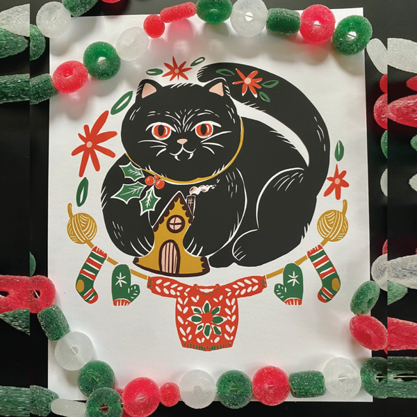 Holiday Yule Cat Print