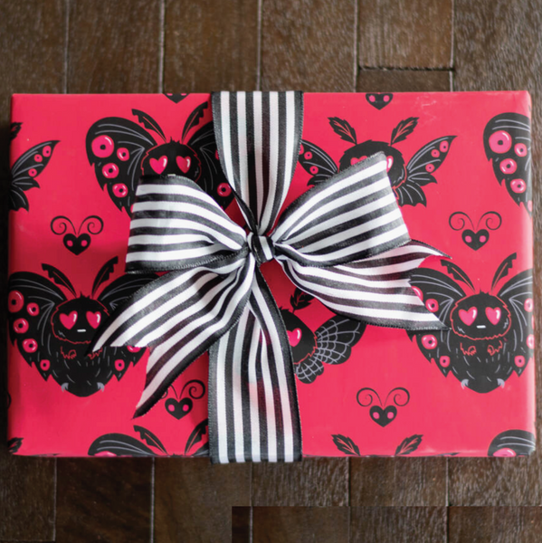 Wrapping Paper Sheet - Red Damask Mothman