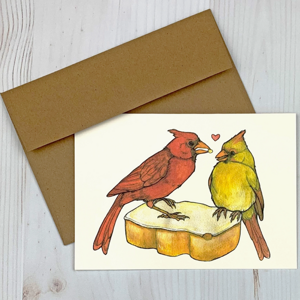 Cardinals Sharing A Tastycake Notecard Art Print