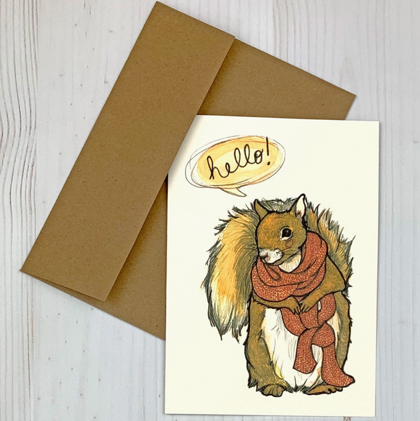 Cozy Squirrel Scarf Notecard Art Print