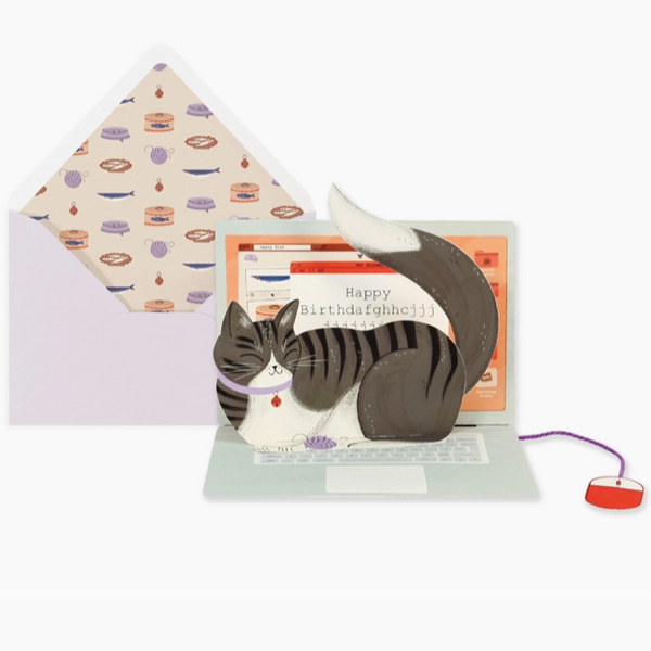 Pop-Up Card - Laptop Cat Birthday