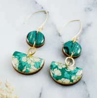 Teal Dogwood Floral Half Circle Stacked Earrings