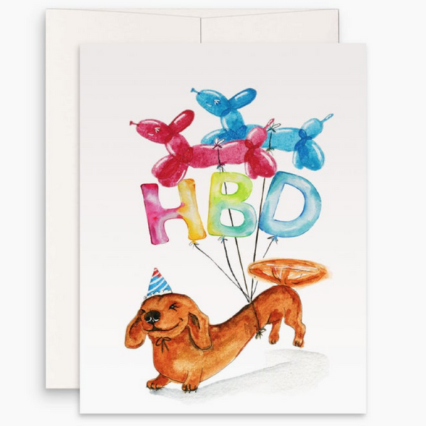 Weiner Dog HBD Balloons Birthday Card