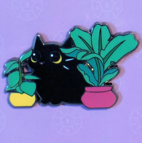 Black Cat Among Houseplants Enamel Pin