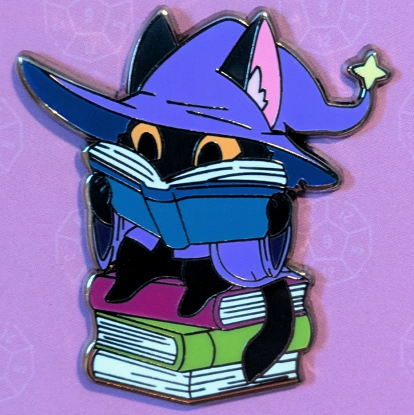 Wizard Cat On Pile Of Books Enamel Pin