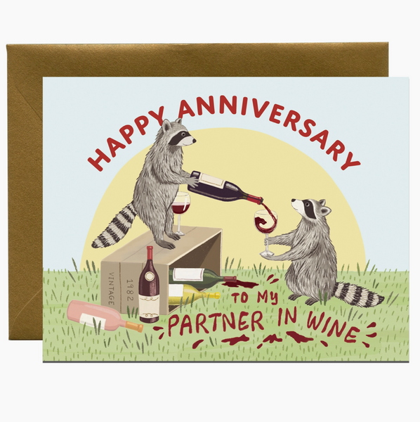 Raccoons Partner In Wine Anniversary Card