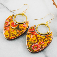 Gold Floral Brass Ring Earrings