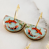 Watercolor Koi Drop Hoop Earrings