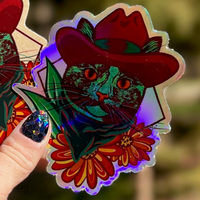 Outlaw Cowboy Cat Holographic Sticker