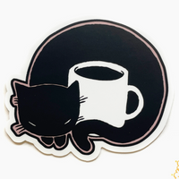 Black Cat + Coffee Nap Sticker