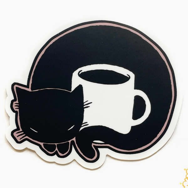 Black Cat + Coffee Nap Sticker