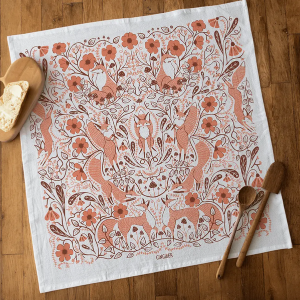 Forest Foxes Gingiber Tea Towel