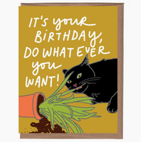 Cat Eating Plants Birthday Card