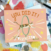 Cat Jumping Through Hoop Congratulations Card