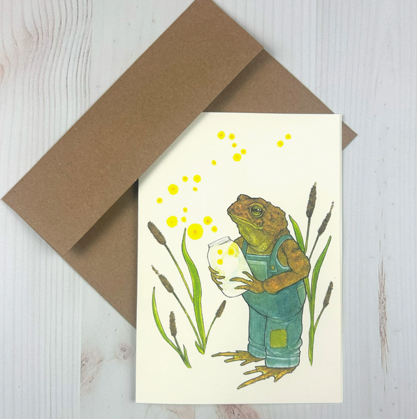 Toad With Firefly Jar Notecard Art Print