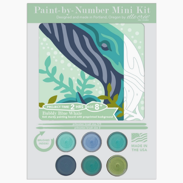 Paint by Number mini kit with whale design and color swatches on a white background