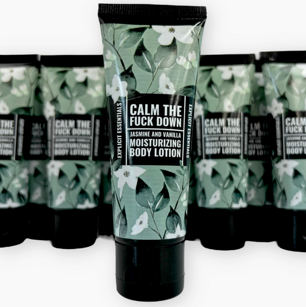 Body lotion with a green and black design on a white background