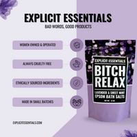 Explicit Essentials packaging with product and branding details on a purple background
