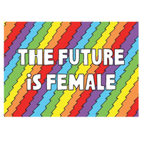 Colorful pattern with 'The Future is Female' text on a white background