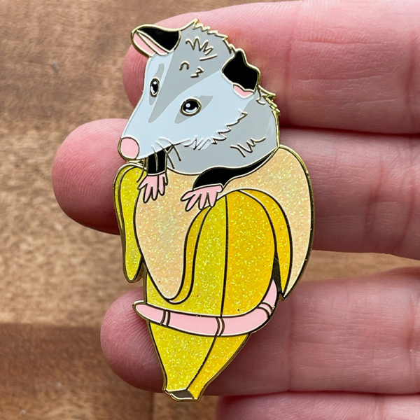 Glitter Banana Pocket Opossum Enamel Pin