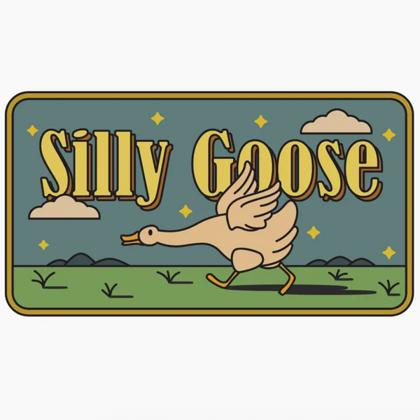 Logo of 'Silly Goose' with a cartoon goose on a green background