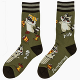 Green socks with animal designs on a white background
