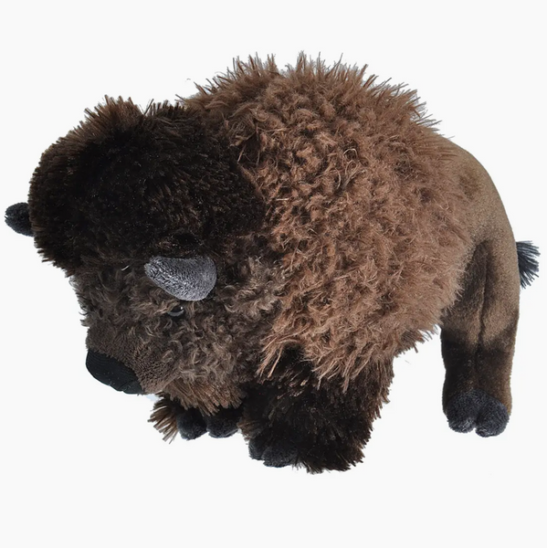 Plush toy bison on a white background