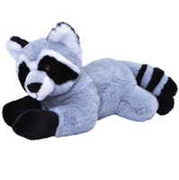 Plush raccoon toy on a white background