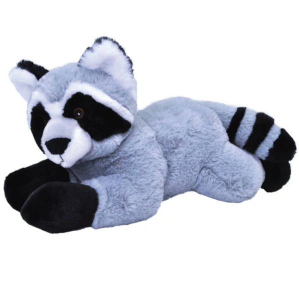 Plush raccoon toy on a white background