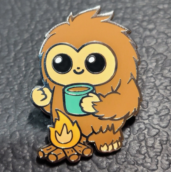 Cartoon character holding a coffee cup on a textured gray background
