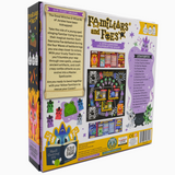 Board game box titled 'Familiars and Foes' with colorful graphics on a white background.