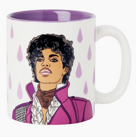 Mug with a portrait of a person in a purple jacket on a white background