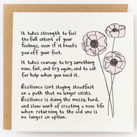 Motivational quote card with flowers on a white background