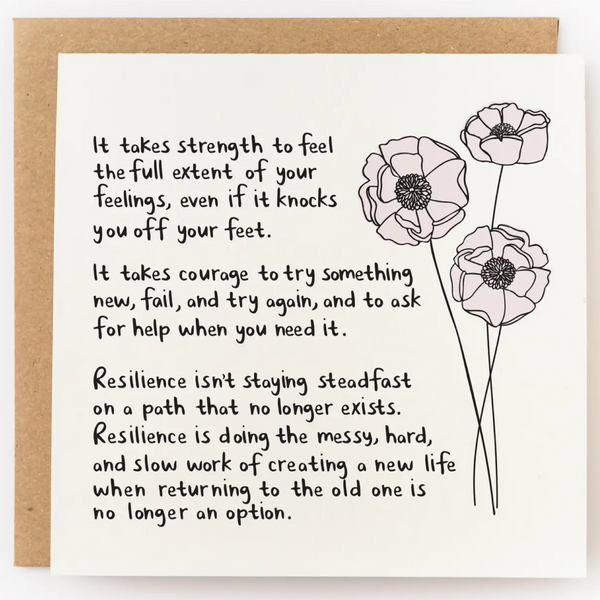 Motivational quote card with flowers on a white background