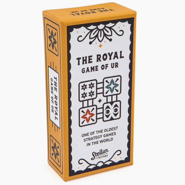 Card game box titled 'The Royal Game of Ur' by Stellar on a white background