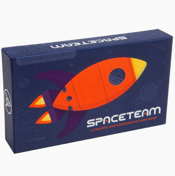 Space-themed product packaging with 'Spaceteam' branding on a white background