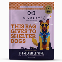 Dog treat packaging with a dog illustration on a white background