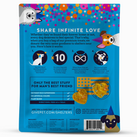 Dog food packaging with text and icons on a white background