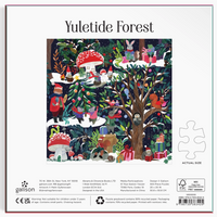 Jigsaw puzzle packaging for 'Yuletide Forest' with a Christmas-themed design.