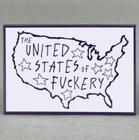 Map of the United States with 'The United States of Fuckery' text on a gray background