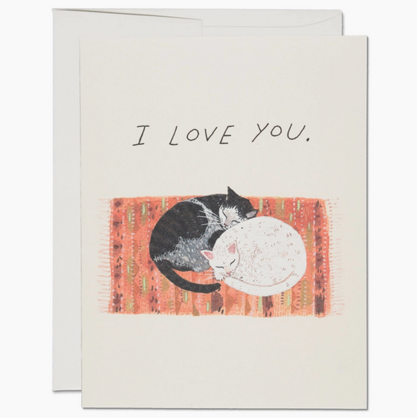 Card with a cat illustration and 'I love you' text on a white background