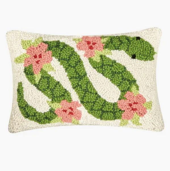 Floral Snake Wool Hooked Pillow