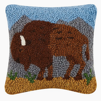 Bison Wool Hooked Pillow